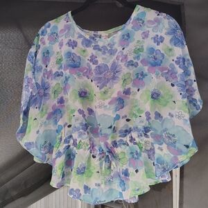 Beautees Blue and Green Floral Blouse